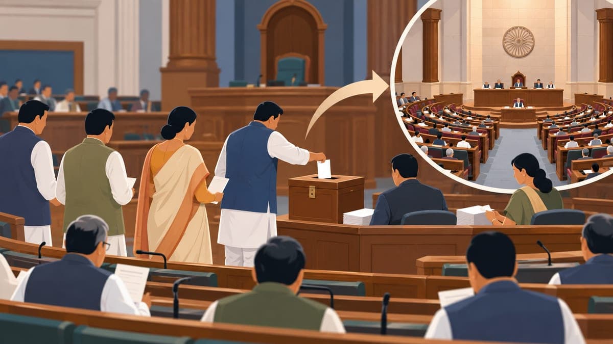 Illustration for the guide: How Rajya Sabha elections work: MLAs vote, and the quota decides