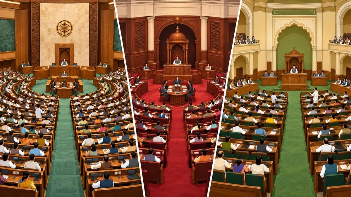 Illustration for the guide: Lok Sabha vs Rajya Sabha vs Vidhan Sabha: how they differ